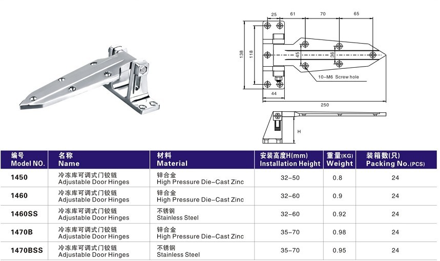冷庫門鎖合頁制冷鉸鏈冷藏冷凍庫可調式門鎖鉸鏈YL-1460/SS不銹鋼